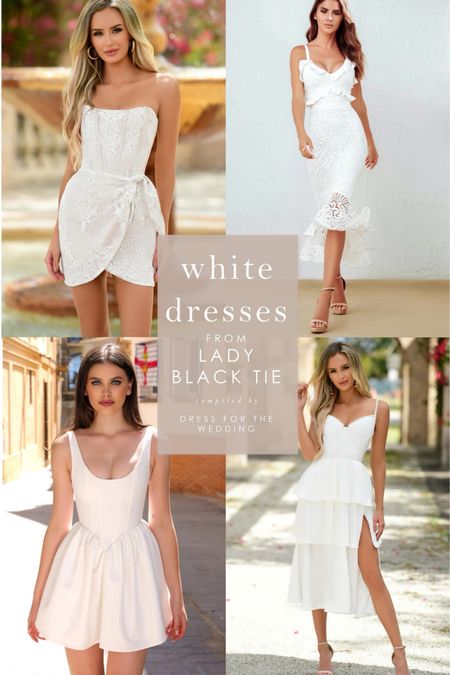 
White dress, bridal shower dress, corset dress, white mini dress 🤍In love with all the little white dress options from Lady Black Tie. The perfect dresses for bridal showers, rehearsal dinner dresses, bachelorette party dress, after party or reception dresses. Many of their white dresses are under $100 🤍We have recently partnered with Lady Black Tie and can offer a 5% off discount code. Use code DRESSFOR5 at check out to receive 5% off your order through 12/31/24. Cannot be combined with other discount codes.  They have great formal dress and semi formal dress options for wedding guests too!   #whitedress #littlewhitedress #bridetobe #bridalshowerdress #rehearsaldinnerdress 

#LTKSeasonal #LTKFindsUnder100 #LTKWedding