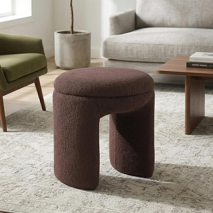 Furniture of America Rami Modern 18-inch Solid Wood Upholstered Ottoman with Pedestal Base, Vanit... | Amazon (US)