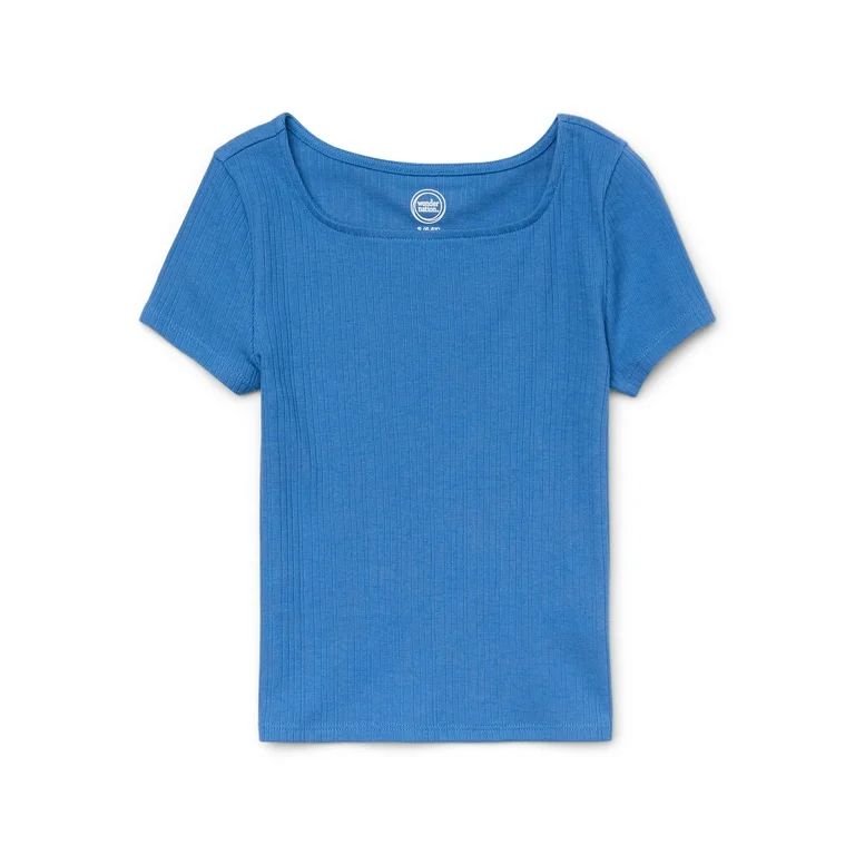 Wonder Nation Girls Square Neck Top with Shorts Sleeves, Sizes 4-18 & Plus | Walmart (US)