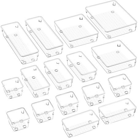 JARLINK 16 Pack Desk Drawer Organizer Trays with 5 Different Sizes Versatile Clear Drawer Organizers | Walmart (US)