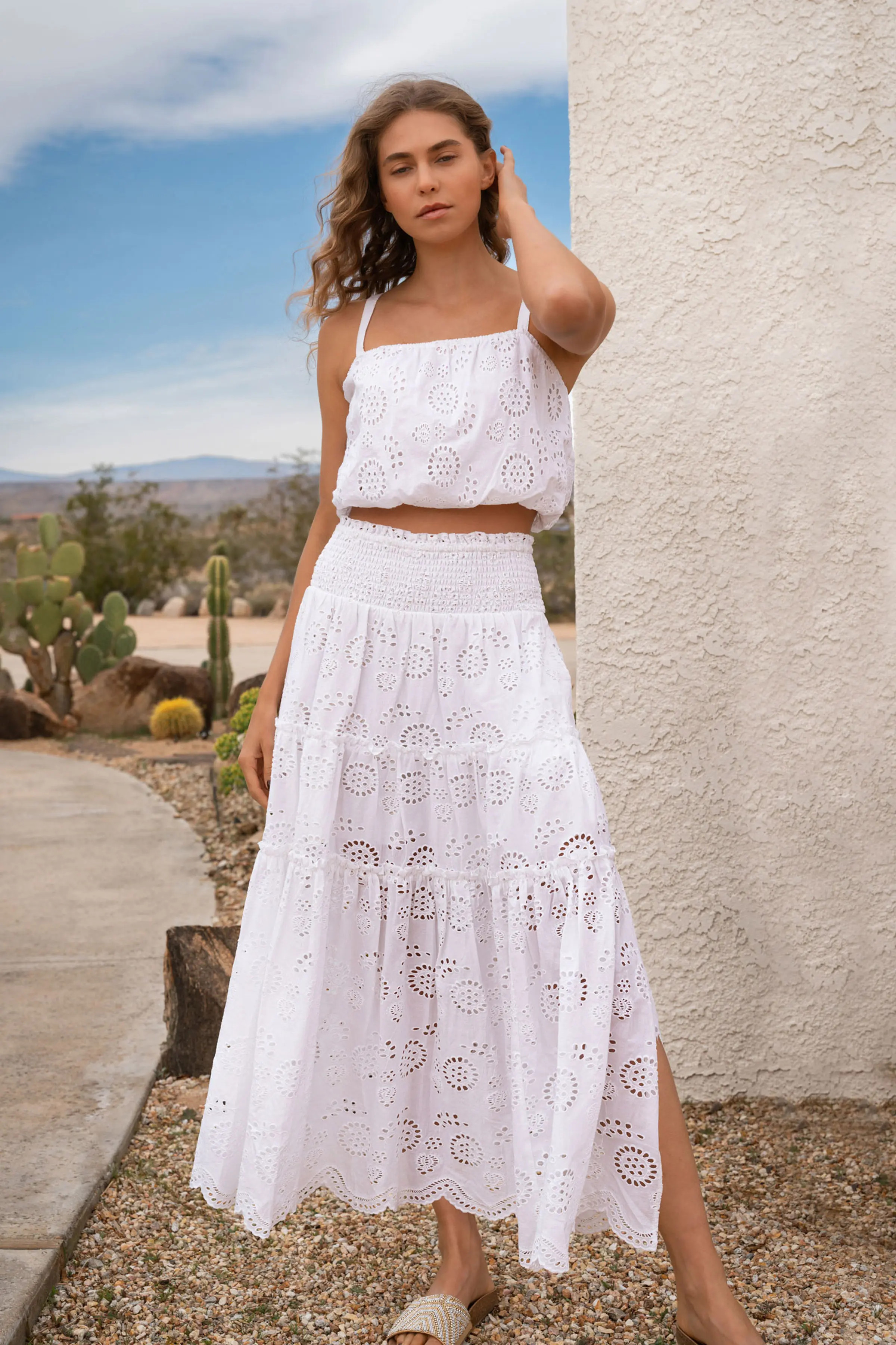 Charlie Eyelet Embroidered Smock Waist Slit Skirt (Women) | Nordstrom | Nordstrom