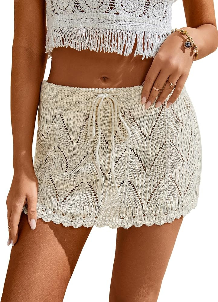 Milumia Women Crochet Beach Mini Skirt Swim Bikini Cover Up Skirt Knit Swimsuit Bathing Suit Cove... | Amazon (US)