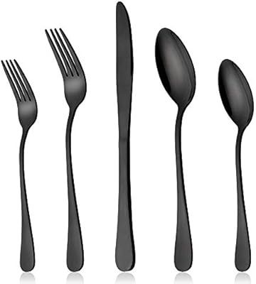 Black Silverware Set, LIANYU 20-Piece Stainless Steel Flatware Cutlery Set for 4, Mirror Finish, ... | Amazon (US)