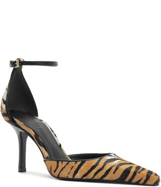 Schutz Jenny Tiger Print Calf Hair Ankle Strap Pointed Toe Dress Pumps -  8 | Dillard's