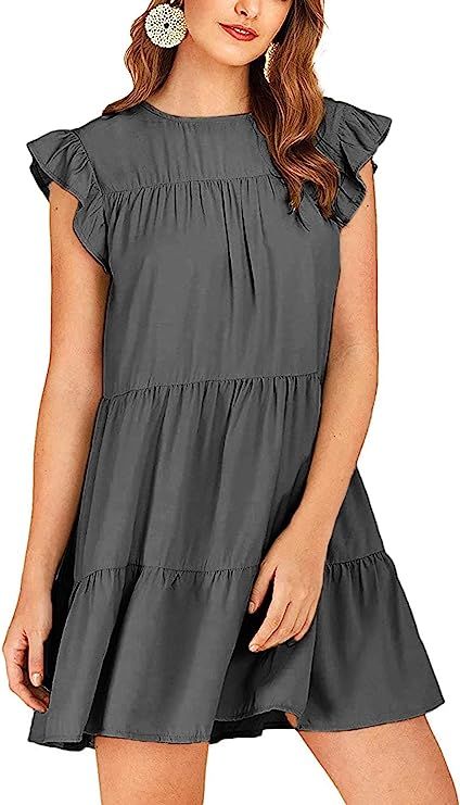 Remidoo Womens Babydoll Tiered Mini Dress Round Neck Short Sleeve Ruffle Pleated Swing... | Amazon (US)