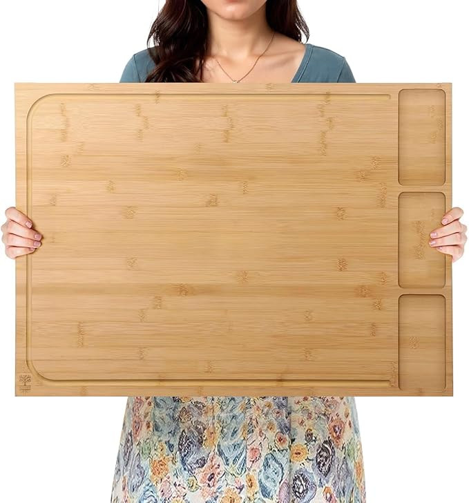 Extra Large Bamboo Cutting Board – Multi‑Purpose Noodle Board & Stove Cover with Detachable L... | Amazon (US)