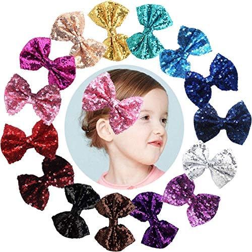 Party Hair Bows Clips for Girls 15pcs Bling Sparkly Glitter Sequins Big 4" Hair Bows Alligator Ha... | Amazon (US)