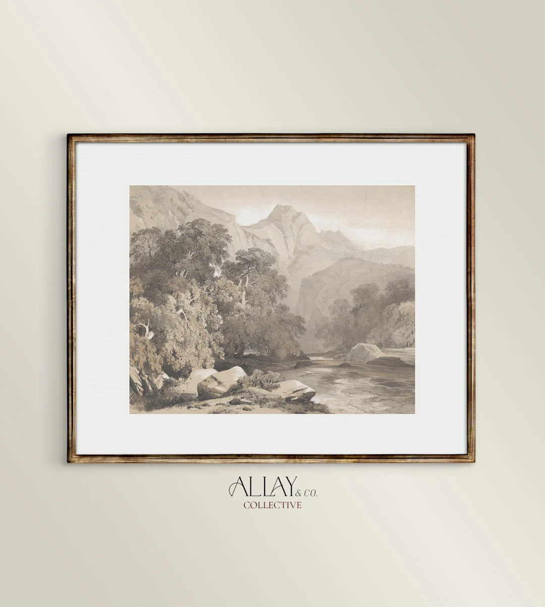 Vintage Lakeside Landscape Drawing | Mountain Sketch Drawing Art | Digital Vintage Seascape | Cou... | Etsy (US)