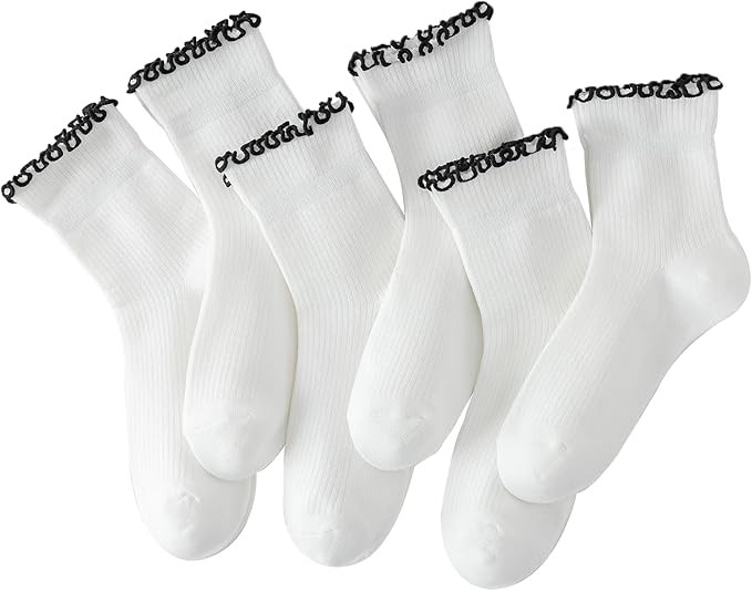 Hstyle 6 Pairs of Ruffle Socks Women, Cute Ruffle Ankle Socks | Amazon (US)