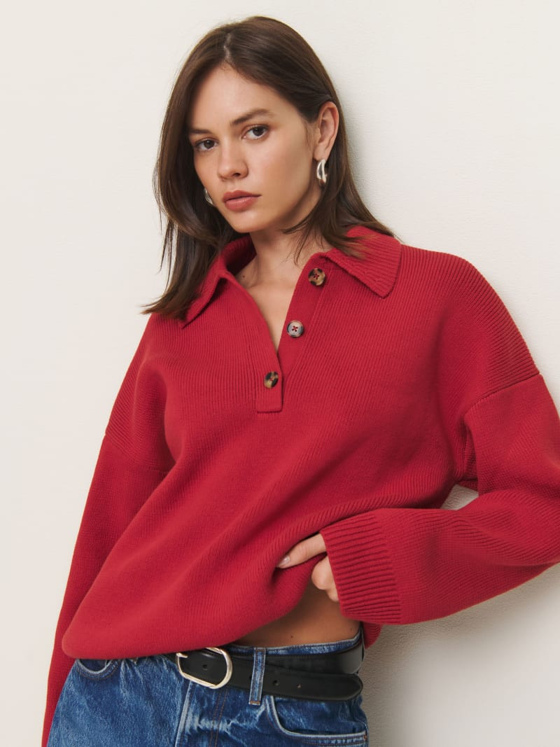 Brooklyn Cotton Polo Sweater | Reformation (Global)