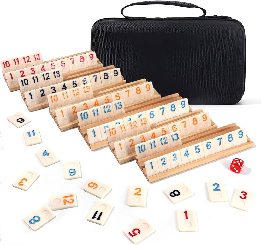 2-6 Players Rummy Cube Board Games Set with 6 Wooden Racks, 160 Tiles, Portable Case and Dice, fo... | Amazon (US)
