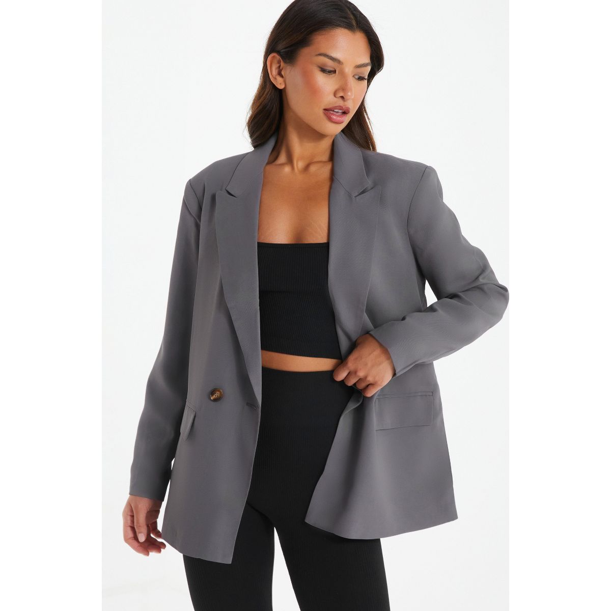 QUIZ Women's Woven Oversized Double-Breasted Tailored Blazer | Target
