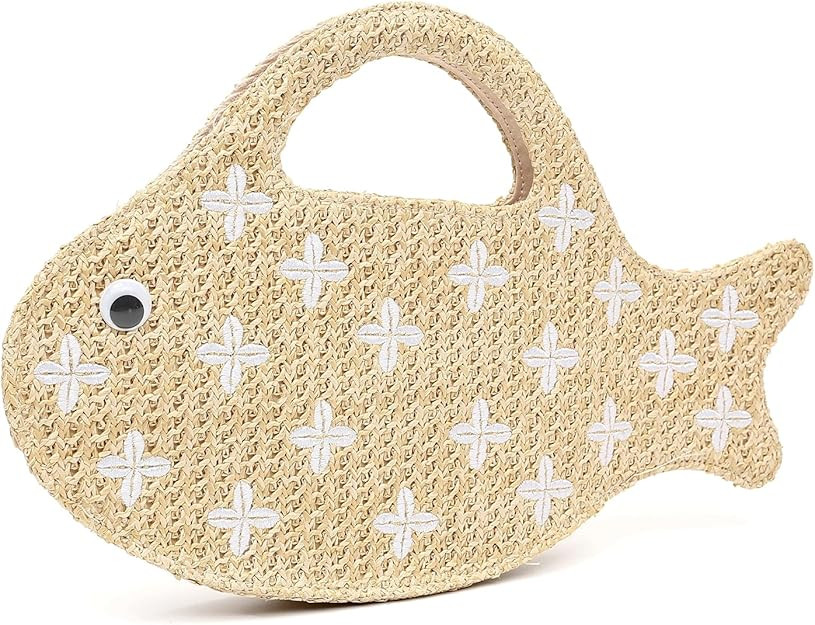 Herald Fish Shaped Straw Woven Purse for Women, Summer Beach Raffia Clutch Handbag Tote Satchel | Amazon (US)