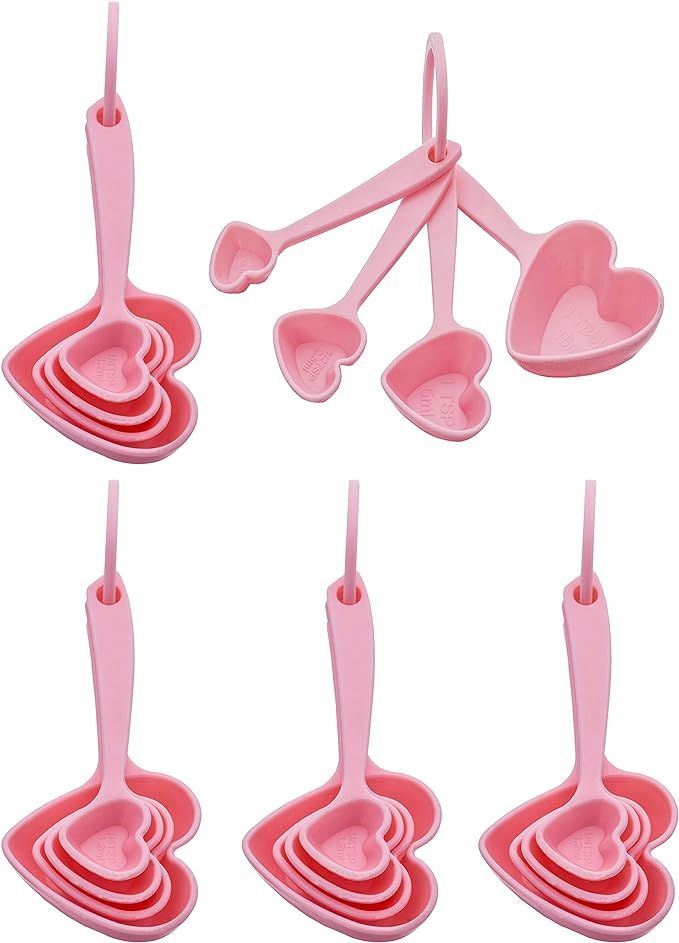YKLIGTN 20 PCS Pink Love Heart Design Plastic Measuring Spoon Sets，Total 5 Sets，Each Set Incl... | Amazon (US)