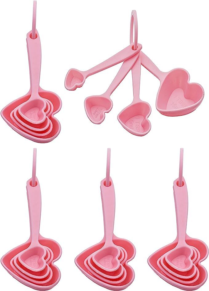 YKLIGTN 20 PCS Pink Love Heart Design Plastic Measuring Spoon Sets，Total 5 Sets，Each Set Incl... | Amazon (US)