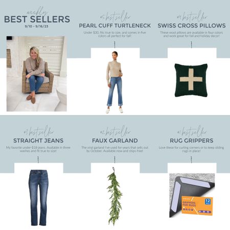 This weeks bestsellers included the cutest pearl cuff turtleneck sweater, a wool Swiss cross pillow perfect for fall and holiday decorating, my favorite under $18 jeans, the viral Christmas garland that’s back in stock, and my favorite rug grippers to hold rugs in place!
.
#ltkhome #ltkseasonal #ltkholiday #ltkfindsunder50 #ltkfindsunder100 #ltkstyletip #ltksalealert #ltkover40 #ltkmidsize #ltkworkwear

#LTKSeasonal #LTKsalealert #LTKfindsunder50