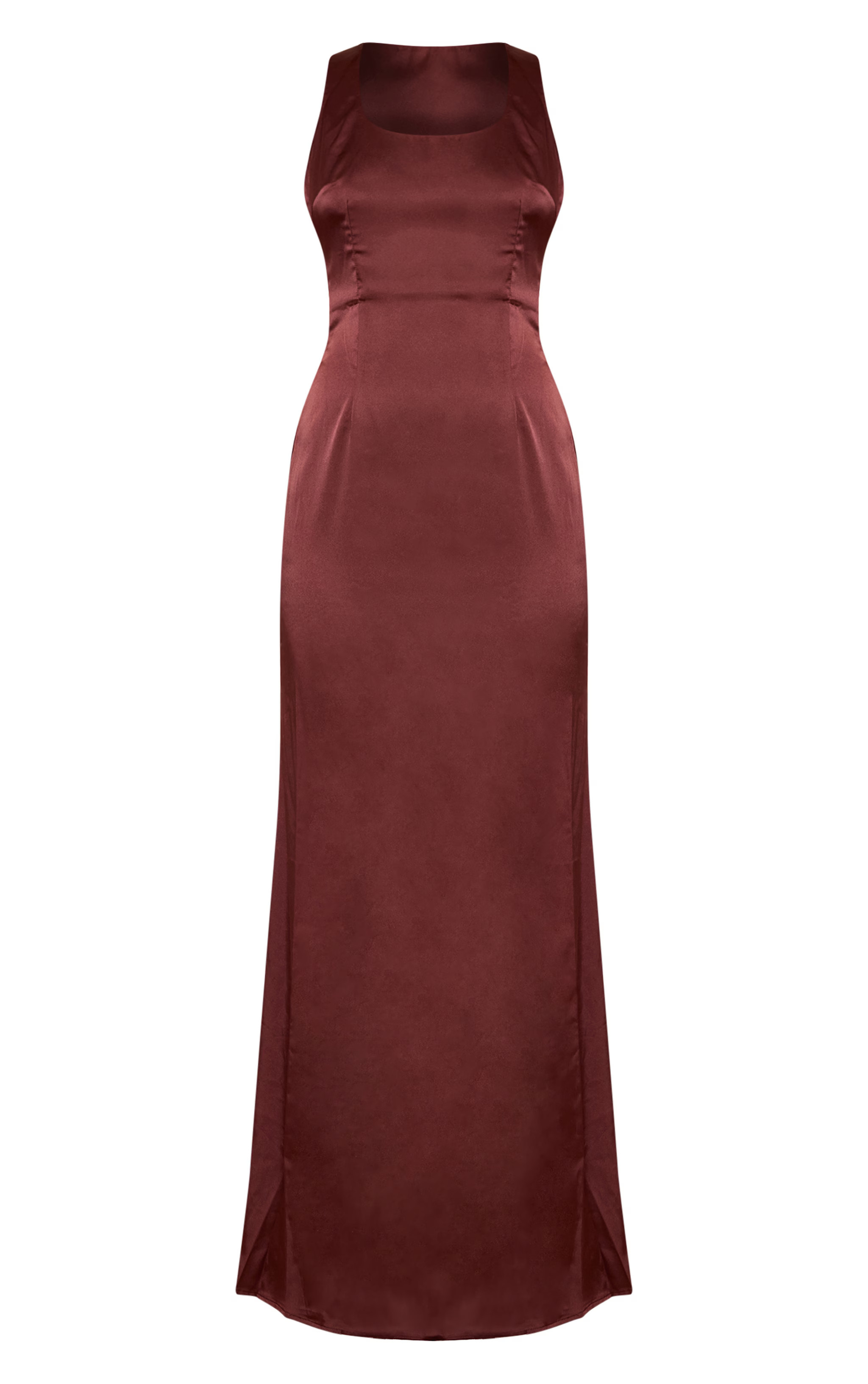 Chocolate Satin Cross Back Midaxi Dress | PrettyLittleThing UK