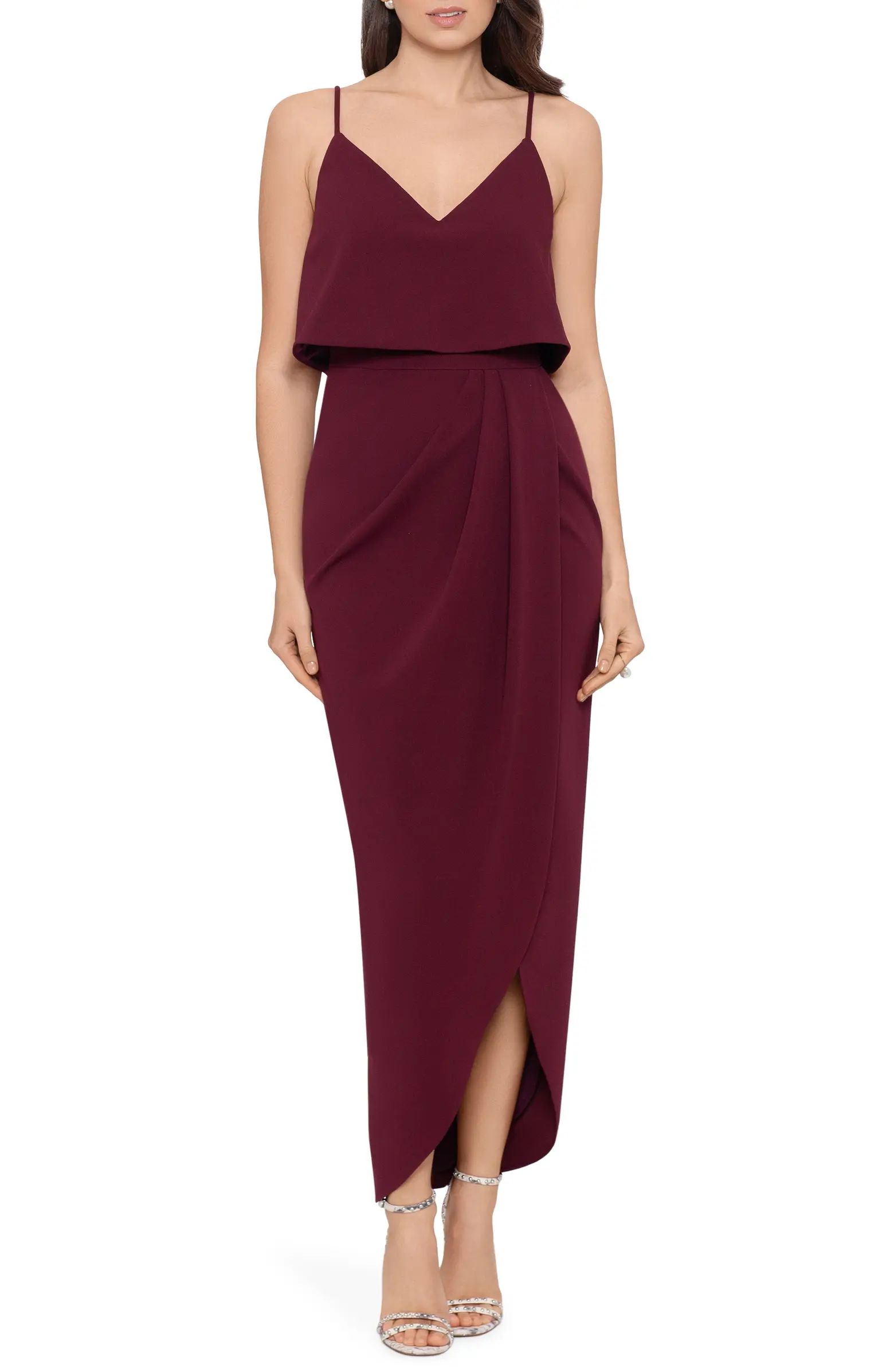 Xscape Scuba Crepe Popover Faux Wrap Gown | Nordstrom | Nordstrom