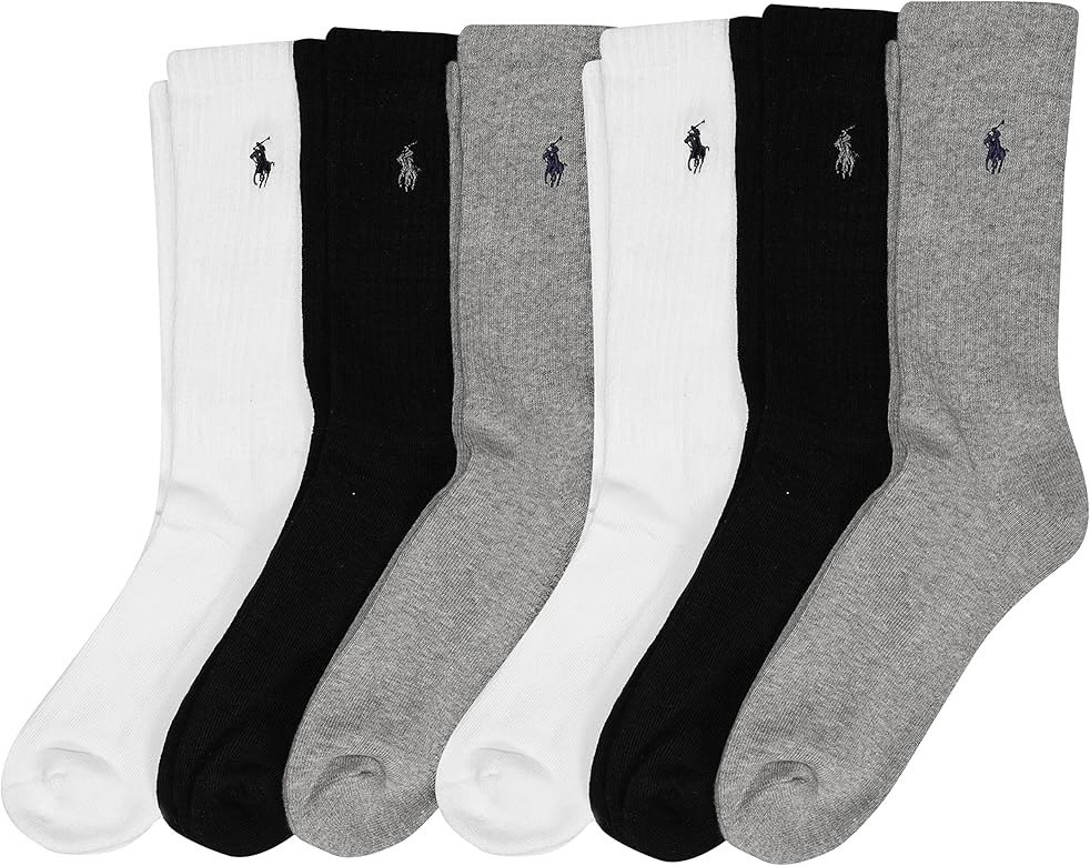 POLO RALPH LAUREN Men's Classic Sport Solid Crew Socks - 6 Pair Pack - Athletic Cushioned Cotton ... | Amazon (US)