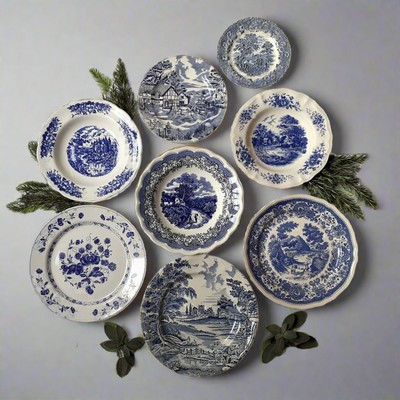 EIGHT Blue and White Plates/Dishes. Mismatched Blue & White Transferware Plates  | eBay | eBay US