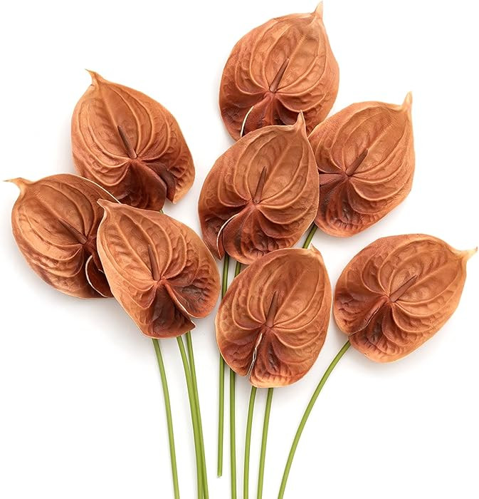 Ling's Moment Artificial Anthurium Flowers, 8pcs Terracotta Faux Greenery Stems, Burnt Orange Sil... | Amazon (US)