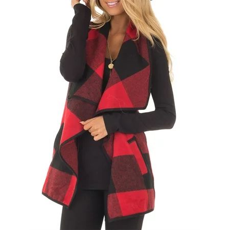 Sleeveless Plaid Vest Coat with Pocket for Women Wear | Walmart (US)