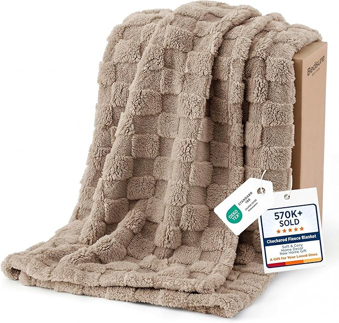 Bedsure GentleSoft Light Brown Throw Blanket for Couch - Checkered Fleece Blankets Gifts for Kids... | Amazon (US)