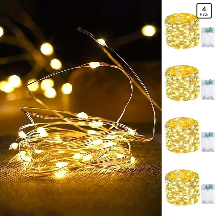 4 Pack Fairy Lights Battery Operated 16FT 50 LED String Lights Warm White | Amazon (US)