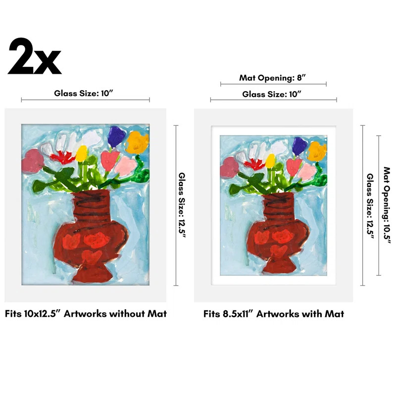 Wiedeman Kids Art Frame 10 x 12.5” with 8.5 x 11” Mat - Composite Wood with Glass (Set of 2) | Wayfair North America