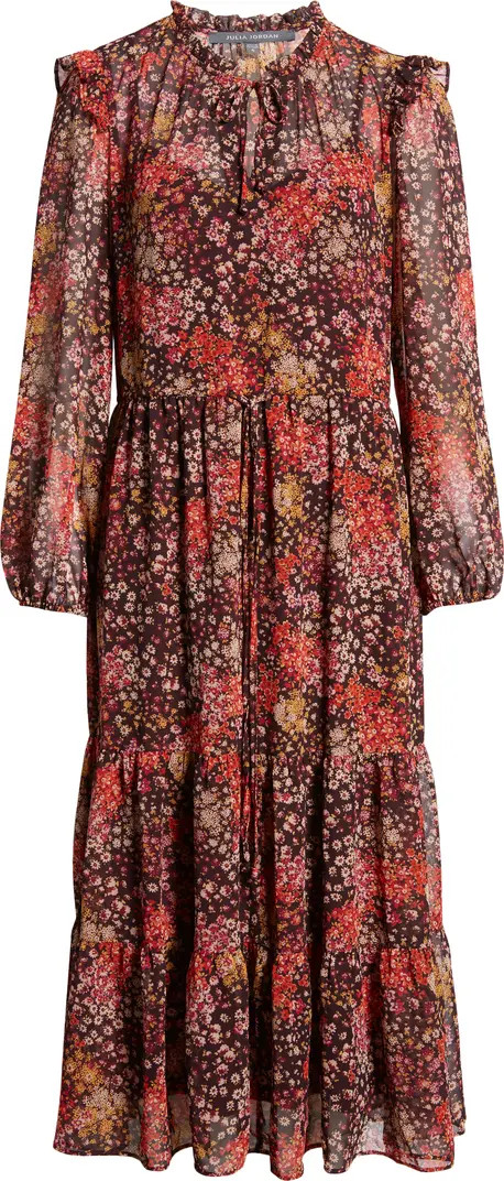 Julia Jordan Floral Print Long Sleeve Tiered Midi Dress | Nordstrom | Nordstrom