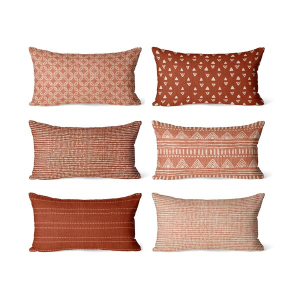 Dark Terracotta Lumbar Pillow Covers 12x20 Beige Accents Mix | Etsy | Etsy (US)