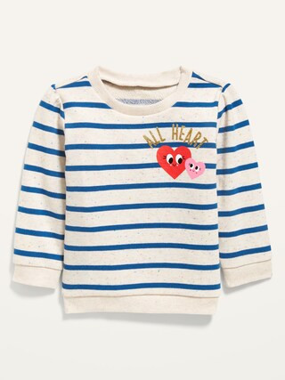 Unisex Valentine-Graphic French Terry Striped Pullover Sweater for Baby | Old Navy (US)