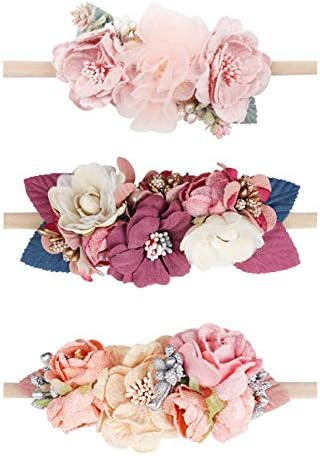 Oaoleer Baby Girl Floral Headbands Set - 3pcs Flower Headbands Newborn Toddler Hair Accessories | Amazon (US)