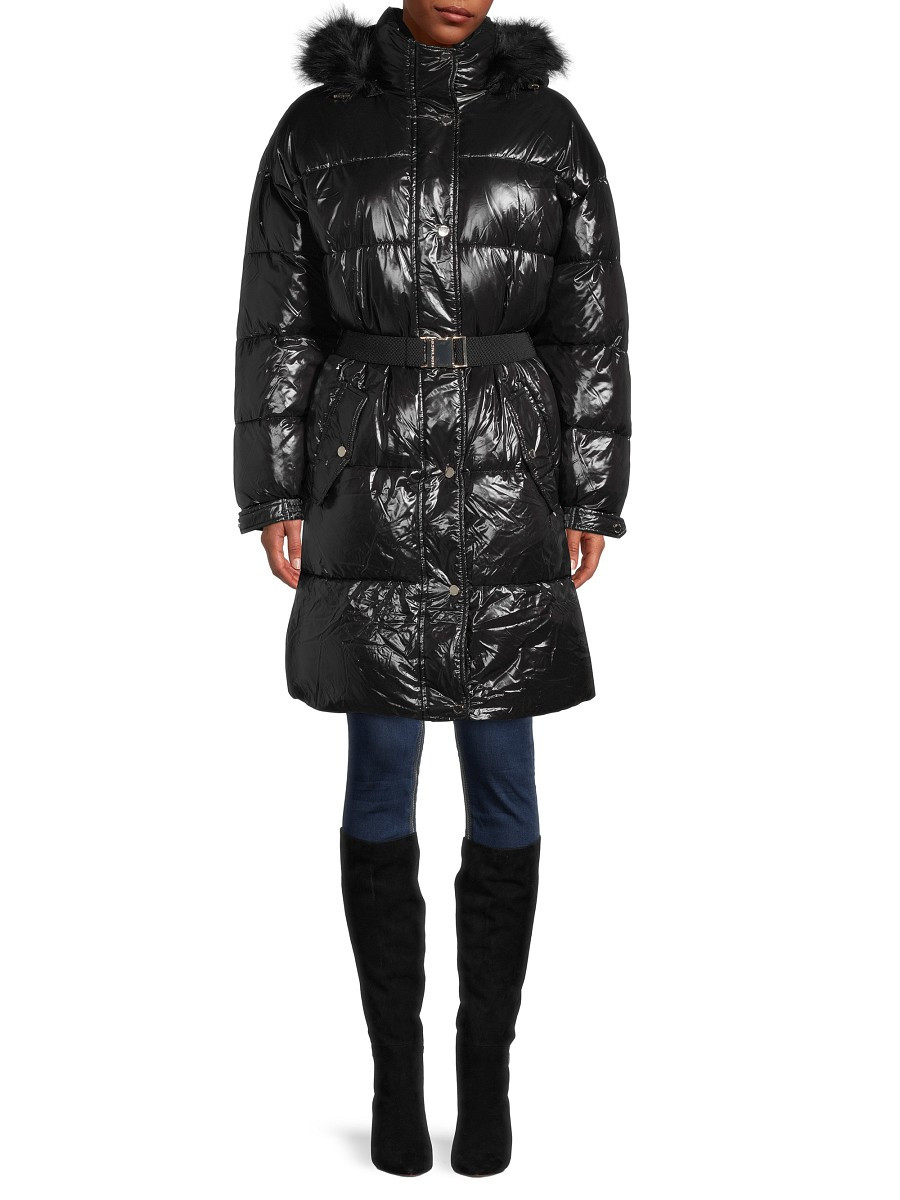 MICHAEL Michael Kors Women's Faux Fur Belted & Hooded Puffer Jacket - Black - Size S | Saks Fifth Avenue OFF 5TH