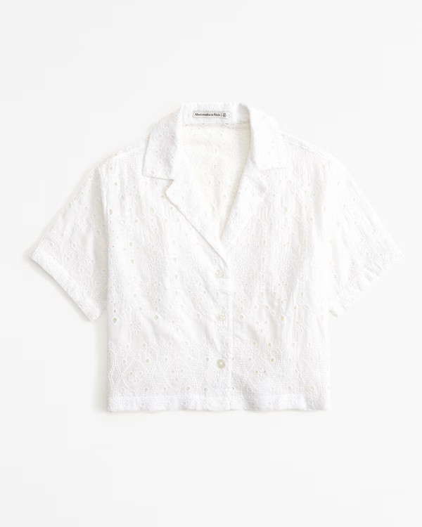 Women's Short-Sleeve Cropped Schiffli Shirt | Women's Tops | Abercrombie.com | Abercrombie & Fitch (US)