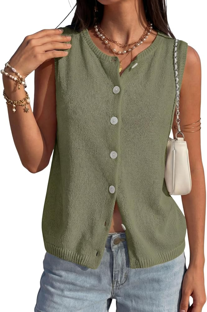 PRETTYGARDEN Women's Summer Button Up Sweater Vest Tops | Amazon (US)