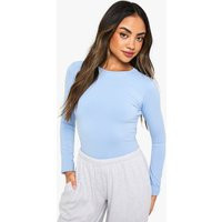 Womens Soft Slinky Long Sleeve Crew Neck Bodysuit - Blue - 12, Blue | Boohoo.com (UK & IE)
