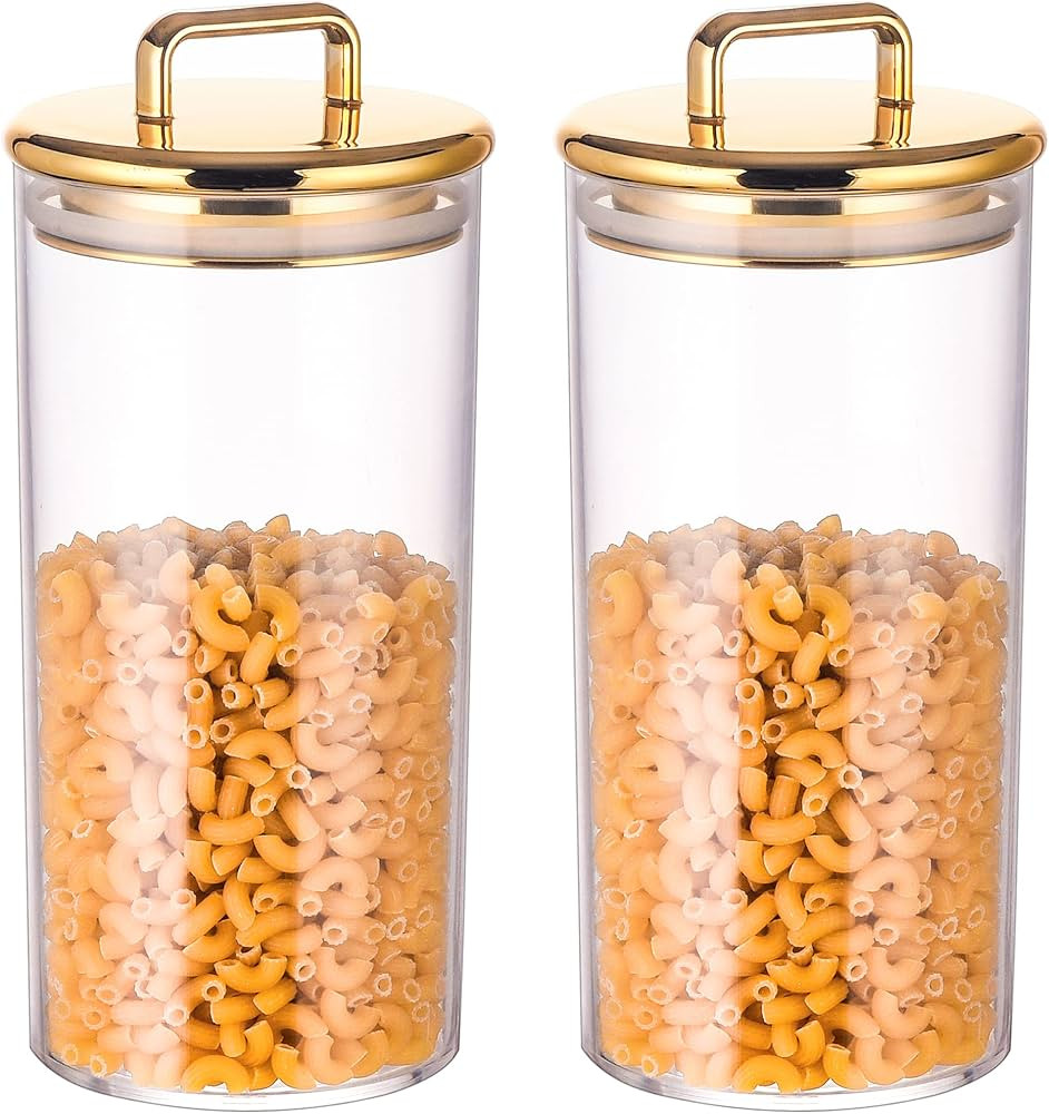 2 Pack 32 oz Large Acrylic Storage Apothecary Jar with Gold Airtight Lid | Bathroom Vanity Organi... | Amazon (US)