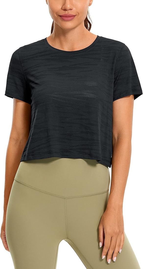 CRZ YOGA Women's Lightweight Short Sleeve Shirts Mesh Workout Cropped Top Running Sports T-Shirt | Amazon (US)