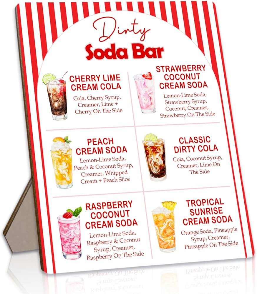 Dirty Soda Bar Recipe Sign, Drinks Menu Sign, Soda Pop Baby Shower Decor, Wooden Tabletop Sign, B... | Amazon (US)