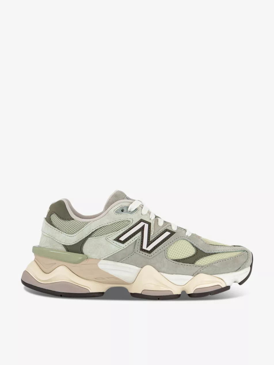 9060 brand-patch leather and mesh low-top trainers | Selfridges