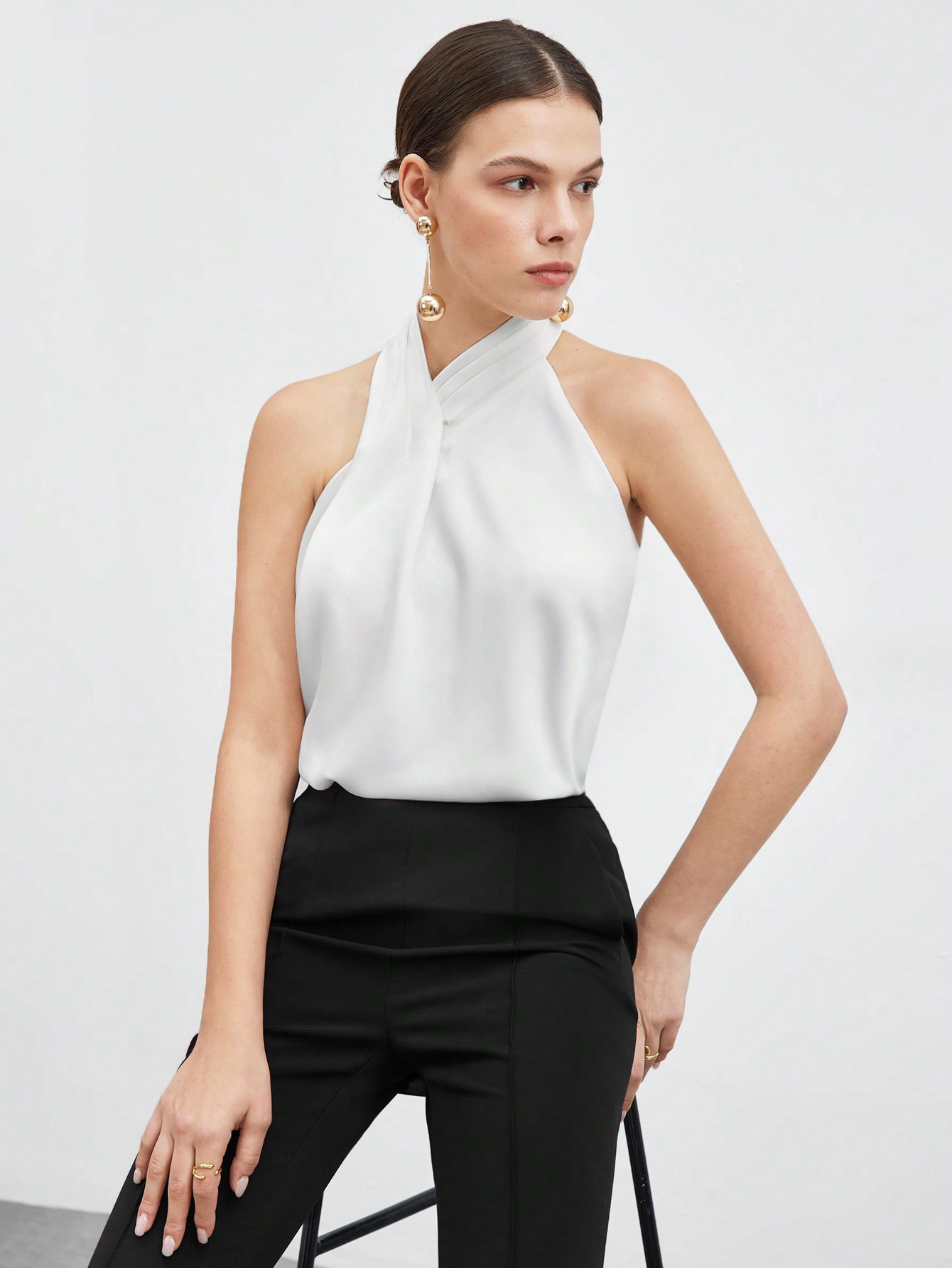 SHEIN BIZwear Women's Solid Color Pleated Tank Top | SHEIN USA | SHEIN