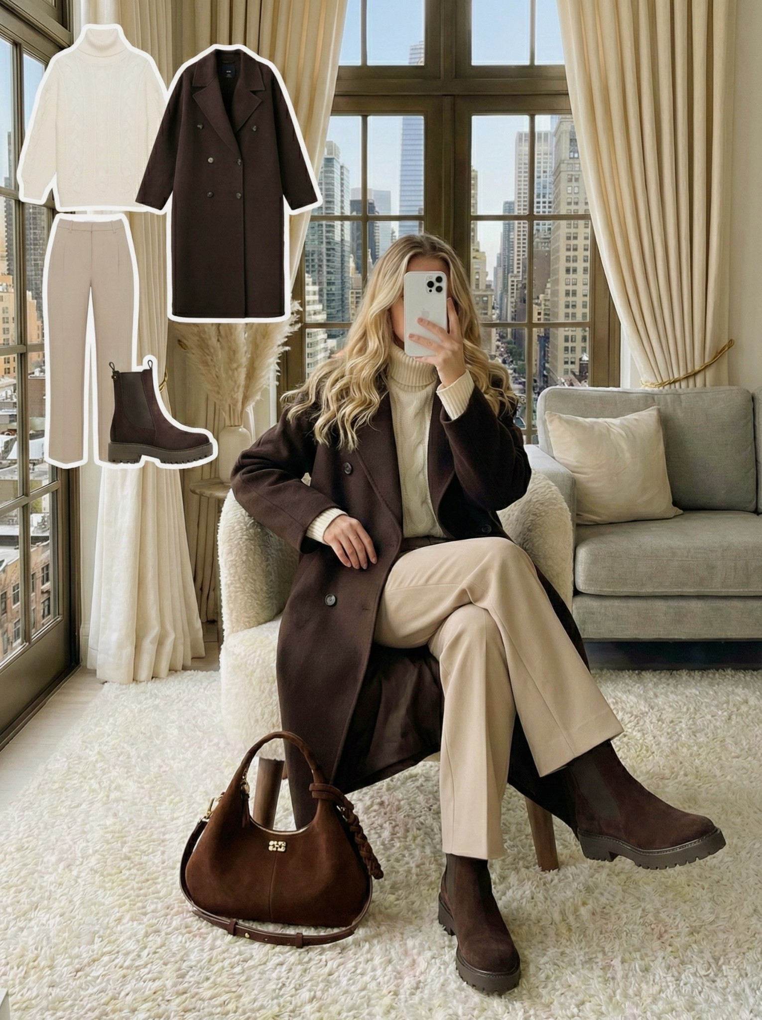 Chocolate brown coat and neutral winter outfit 🤎🤍

A chic, warm look for cold days. Styling a rich chocolate brown wool coat over a classic cream cable knit turtleneck. Paired with beige tailored trousers and chunky brown Chelsea boots for the perfect mix of comfort and polish.

Style Details:
• Dark brown wool coat (Double-breasted)
• Cream cable knit turtleneck sweater
• Beige tailored trousers
• Dark brown chunky Chelsea boots
• Brown suede hobo bag with braided strap

Recreate this cozy neutral style with the similar links below!

Do you prefer chunky boots or sleek boots for winter? 👇

#LTKWorkwear #LTKSeasonal #LTKshoecrush


#LTKSeasonal #LTKgrwm #LTKootd