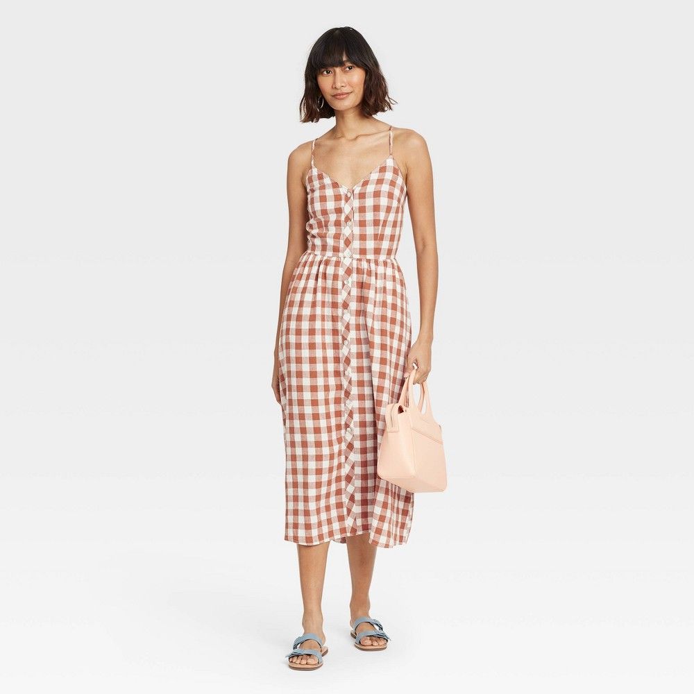 Women's Gingham Sleeveless Button-Front Dress - A New Day Brown S | Target