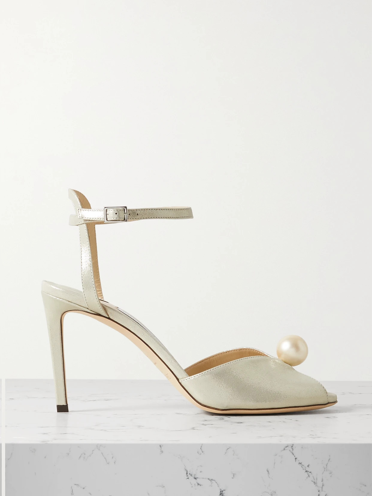 Jimmy Choo - Sacora 85 Faux Pearl-embellished Metallic Leather Sandals - Gold | NET-A-PORTER (US)