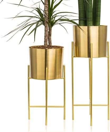 Kimisty Set 2 Modern Mid Century Brass Gold Planters with Stand, 7 Inch Large Planter Pots with M... | Amazon (US)