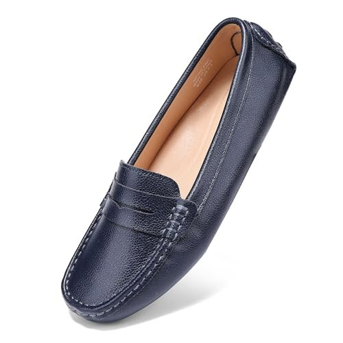 BEAUSEEN Navy Blue Penny Loafers for Women Size 10.5 Genuine Leather Women's Driving Loafers,10.5 US | Amazon (US)