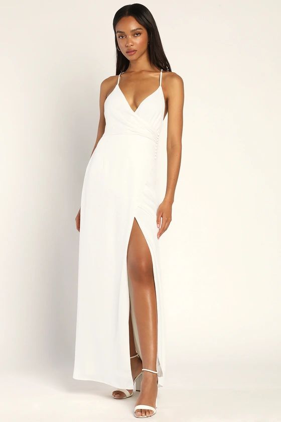 Outstanding Elegance White Satin Surplice Maxi Dress | Lulus (US)