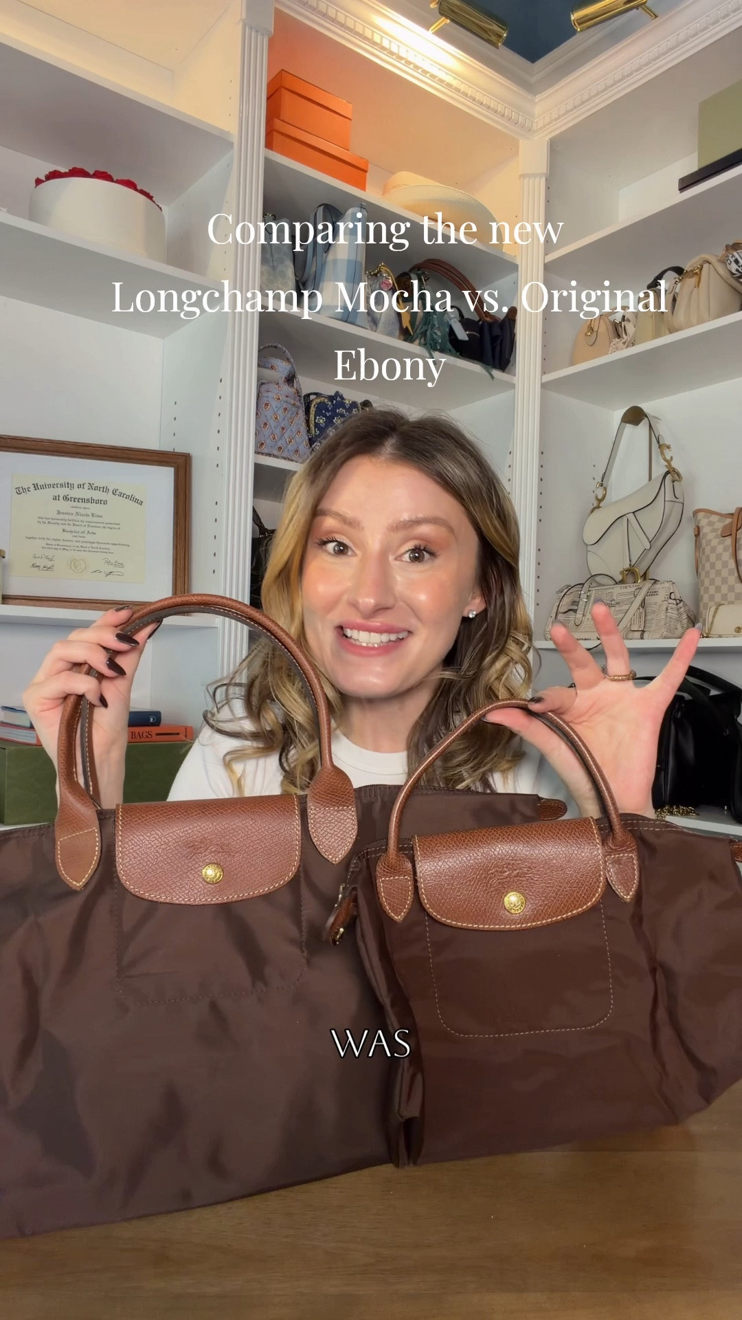 How does the new Longchamp Le Pliage mocha color compare to the original ebony color? 🤎 Comment SHOP & I’ll dm you the links 🤎

Longchamp discontinued their ebony color is 2024 and their main brown Le Pliage was the mocha color from the green line which had a monochromatic look, silver hardware the the iconic green line in the tabs. 
Then for some reason Longchamp discontinued the green line and we didn’t have any brown Le Pliage options. This year right before fall they came out with the mocha color in the original Le Pliage line.

People have asked me to compare it to ebony so here are the main differences:
Ebony is ever so slightly deeper and warmer but honestly the difference is so minimal, I think you would be happy with either color. The mocha is definitely the same as the green line mocha so it is a cooler tone. 
The leather trimmings and gold hardware are the same except the new mocha Le Pliage has a bronze like dark zipper.

I prefer the darker warmer tone of ebony but like it said it’s close enough that I’m happy with the new mocha tote!