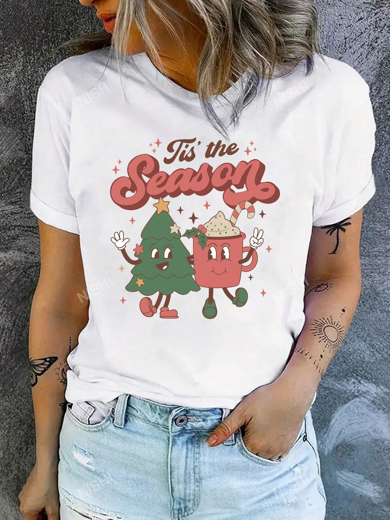 Women's Christmas Printed T-shirt | SHEIN USA | SHEIN